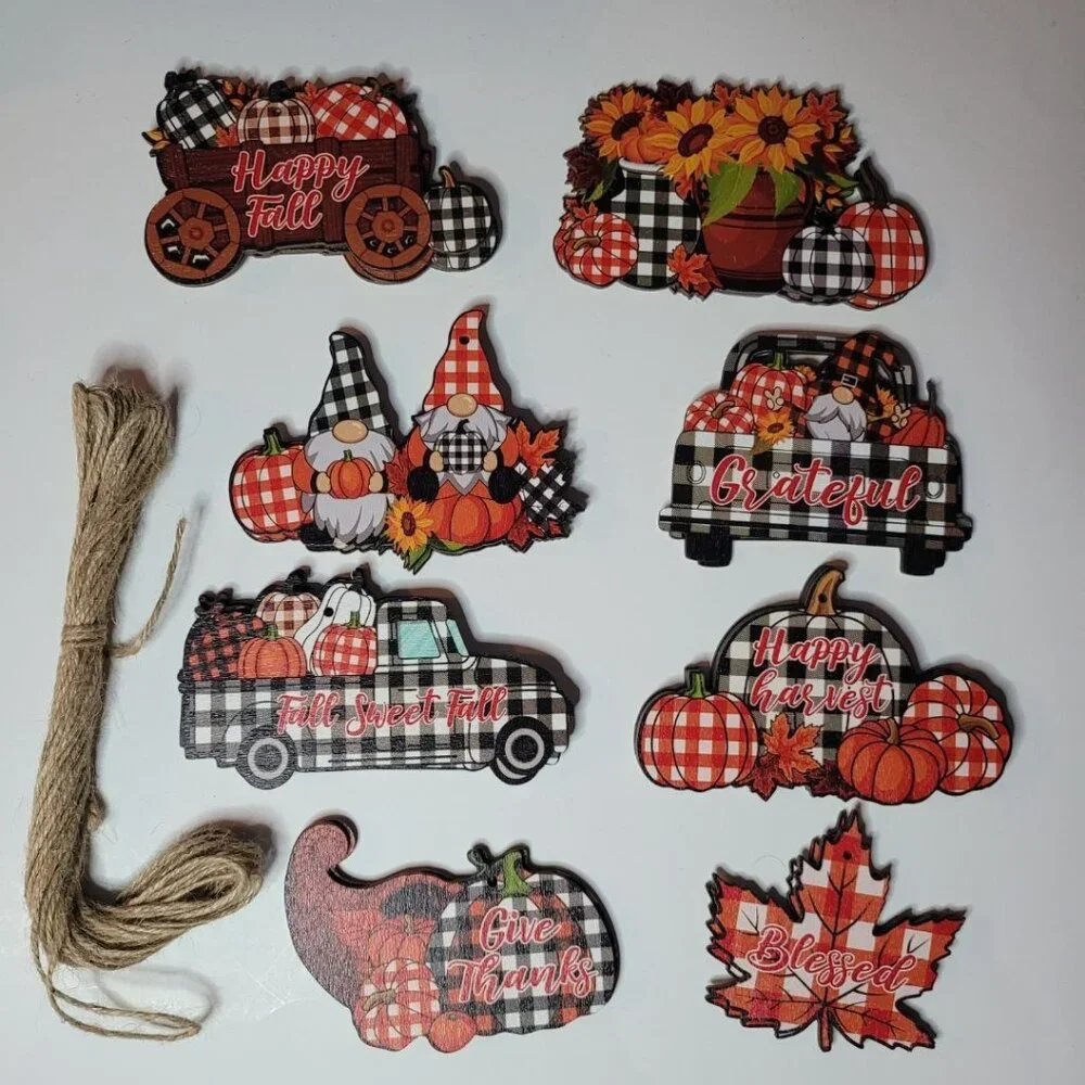 Fall Garland Wood Twine Decor 21 Pieces Plaid Pumpkin Gnome Sunflower Truck‎